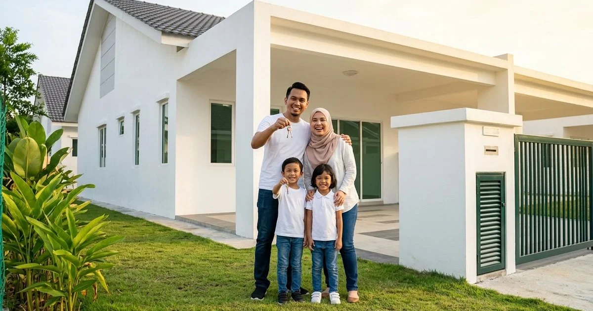 Keluarga muda menerima kunci rumah pertama
